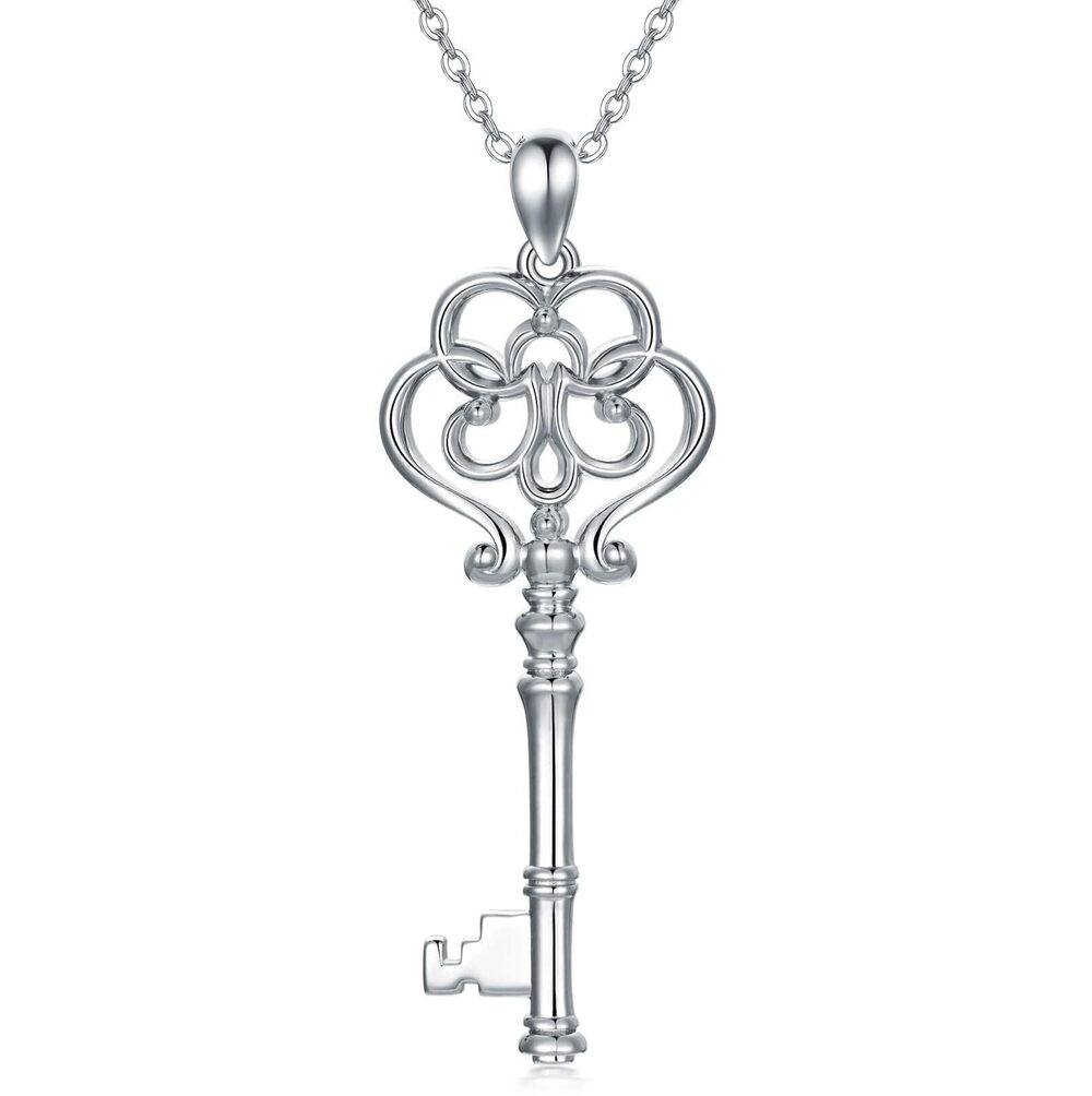 2883 Victorian Key Necklace 925 Sterling Silver Retro Vintage Key Jewelry